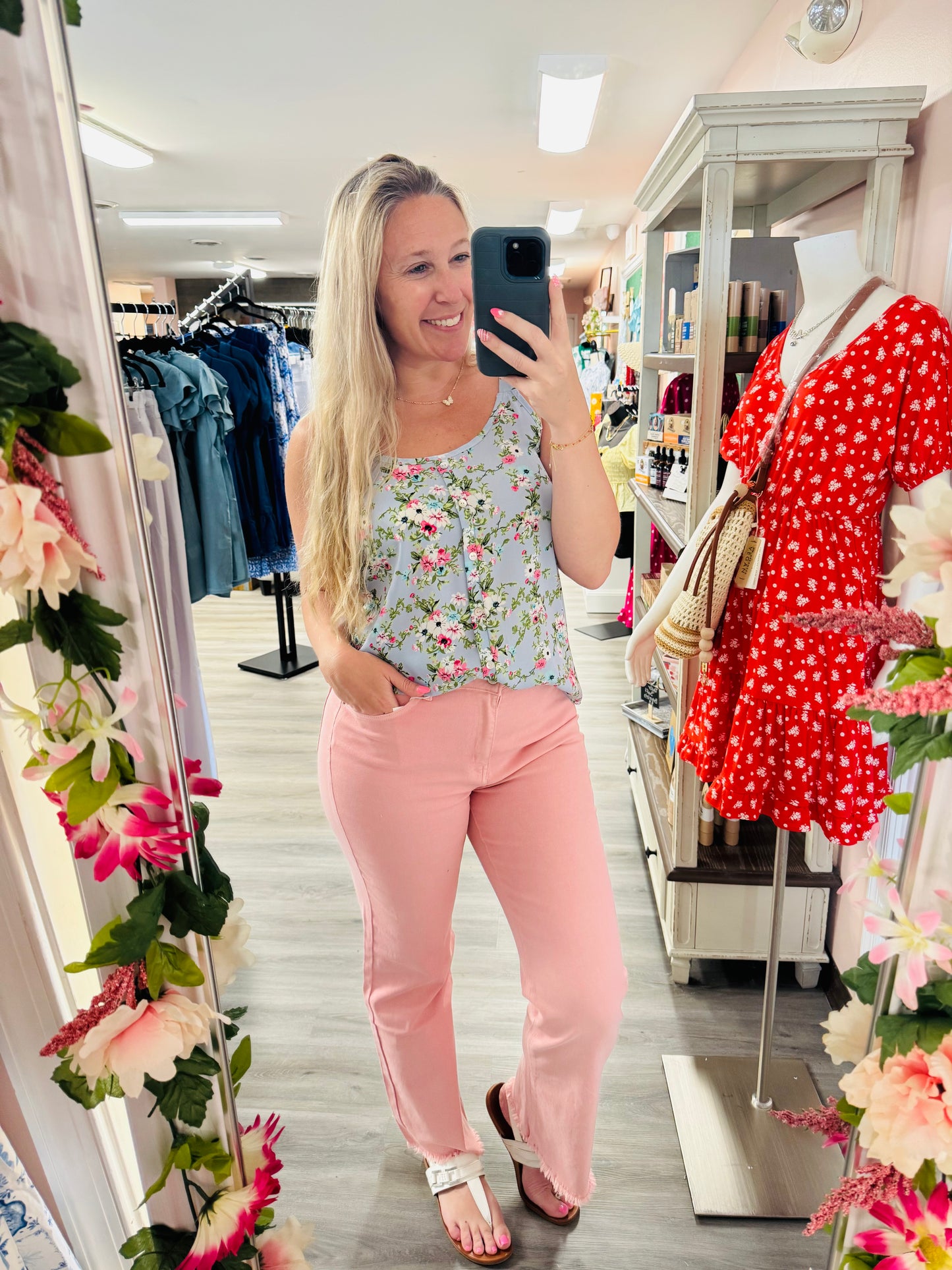 Pink wide leg jeans