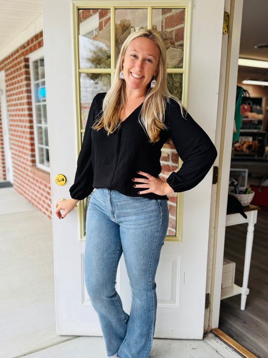 Black v neck textured top