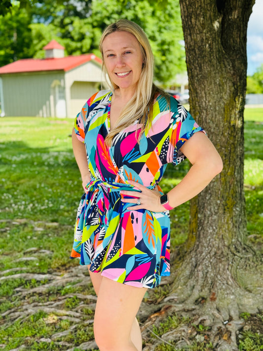 Tropical romper with pockets