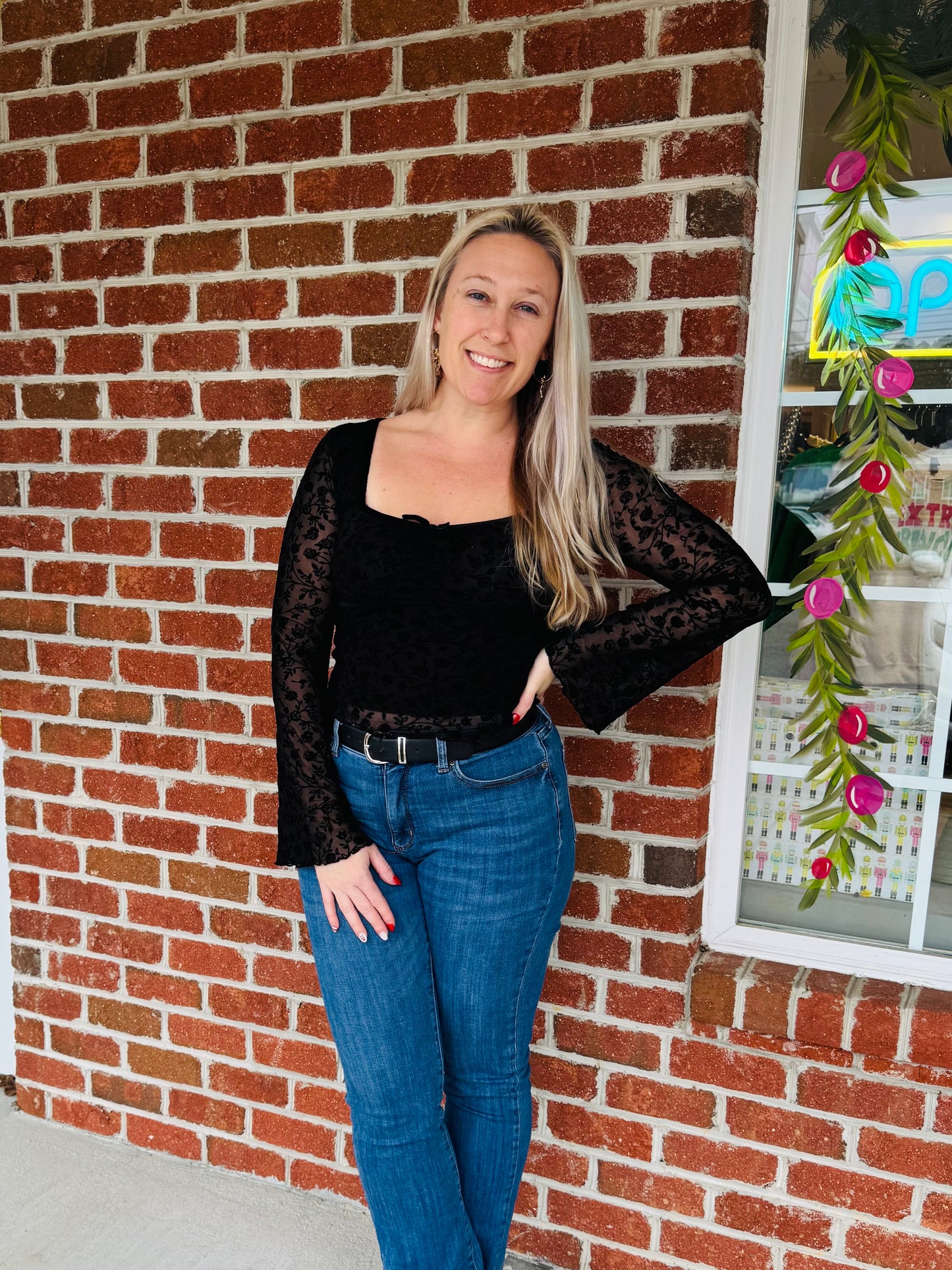 Bell sleeve lace top