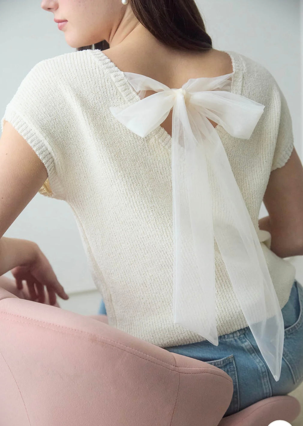 Bow short sleeve knit sweater (reg and plus! 2 colors)