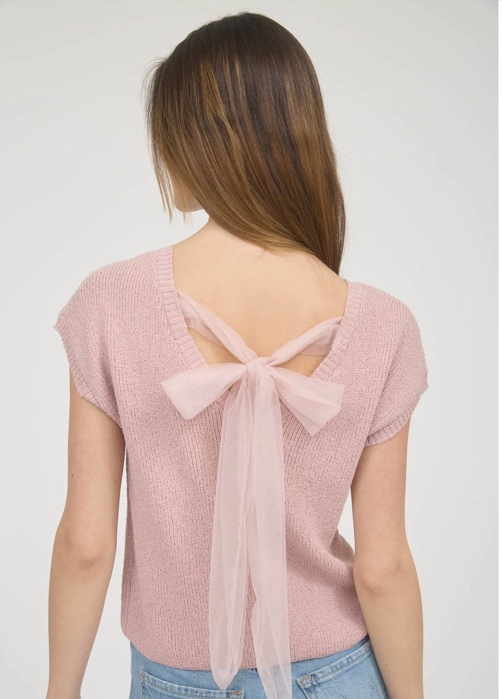 Bow short sleeve knit sweater (reg and plus! 2 colors)