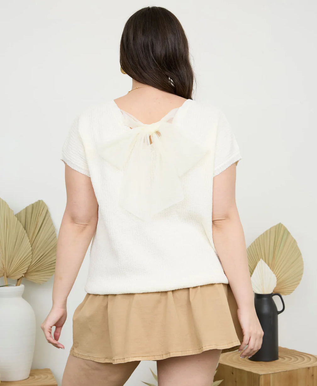 Bow short sleeve knit sweater (reg and plus! 2 colors)