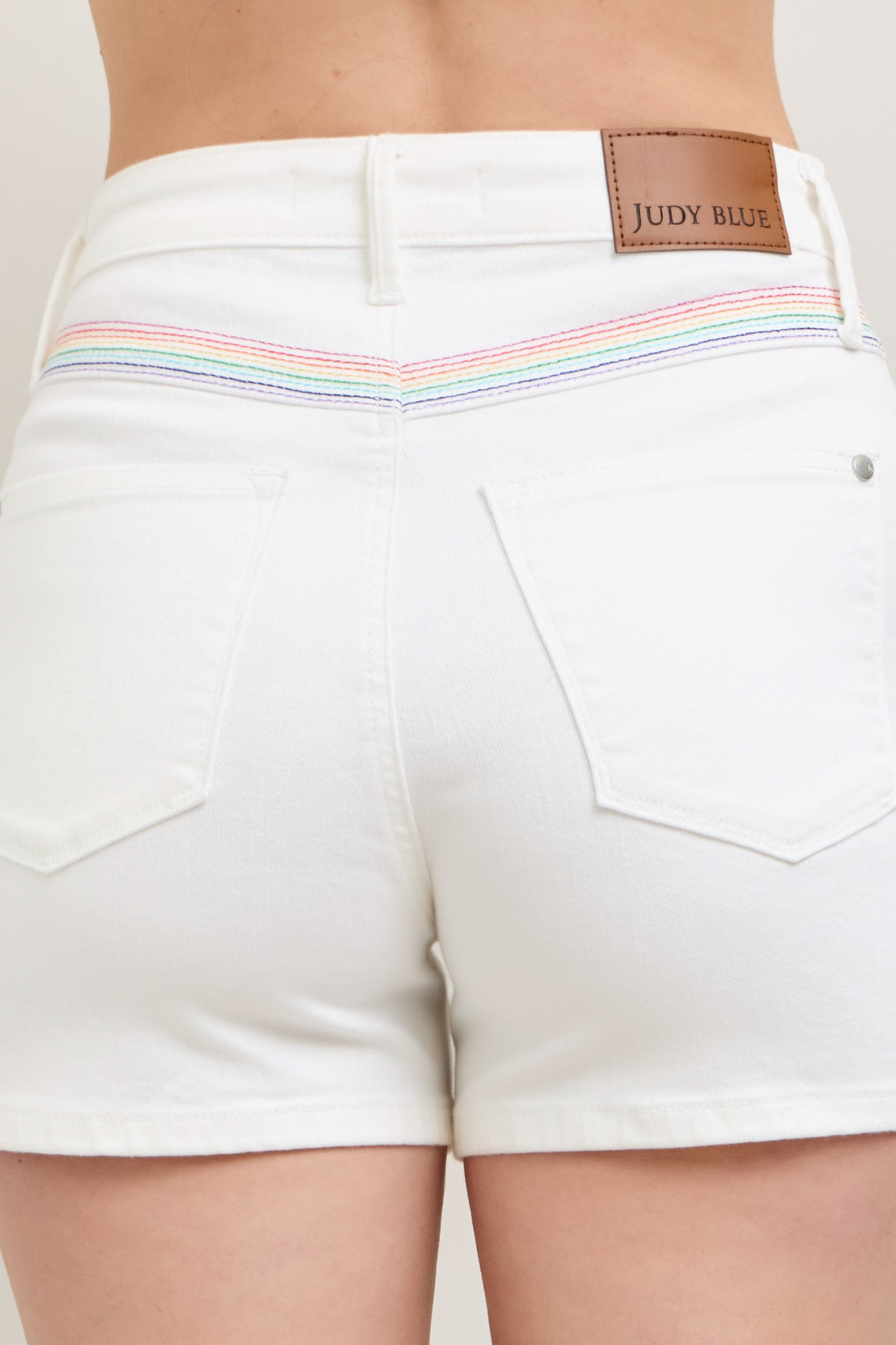 Judy blue white shorts with rainbow stitch