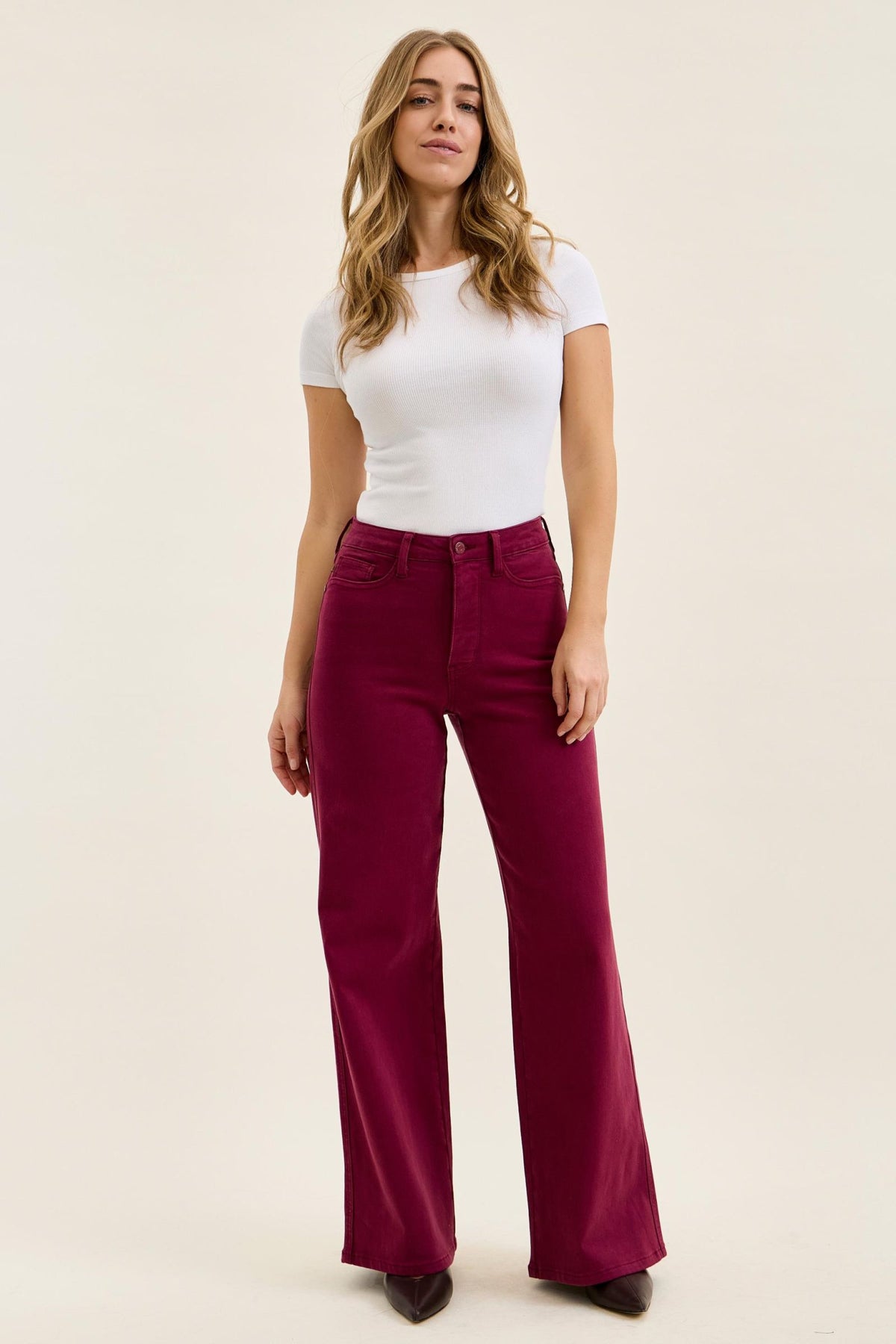 Retro wide, boysenberry, leg tummy control Judy blue jeans