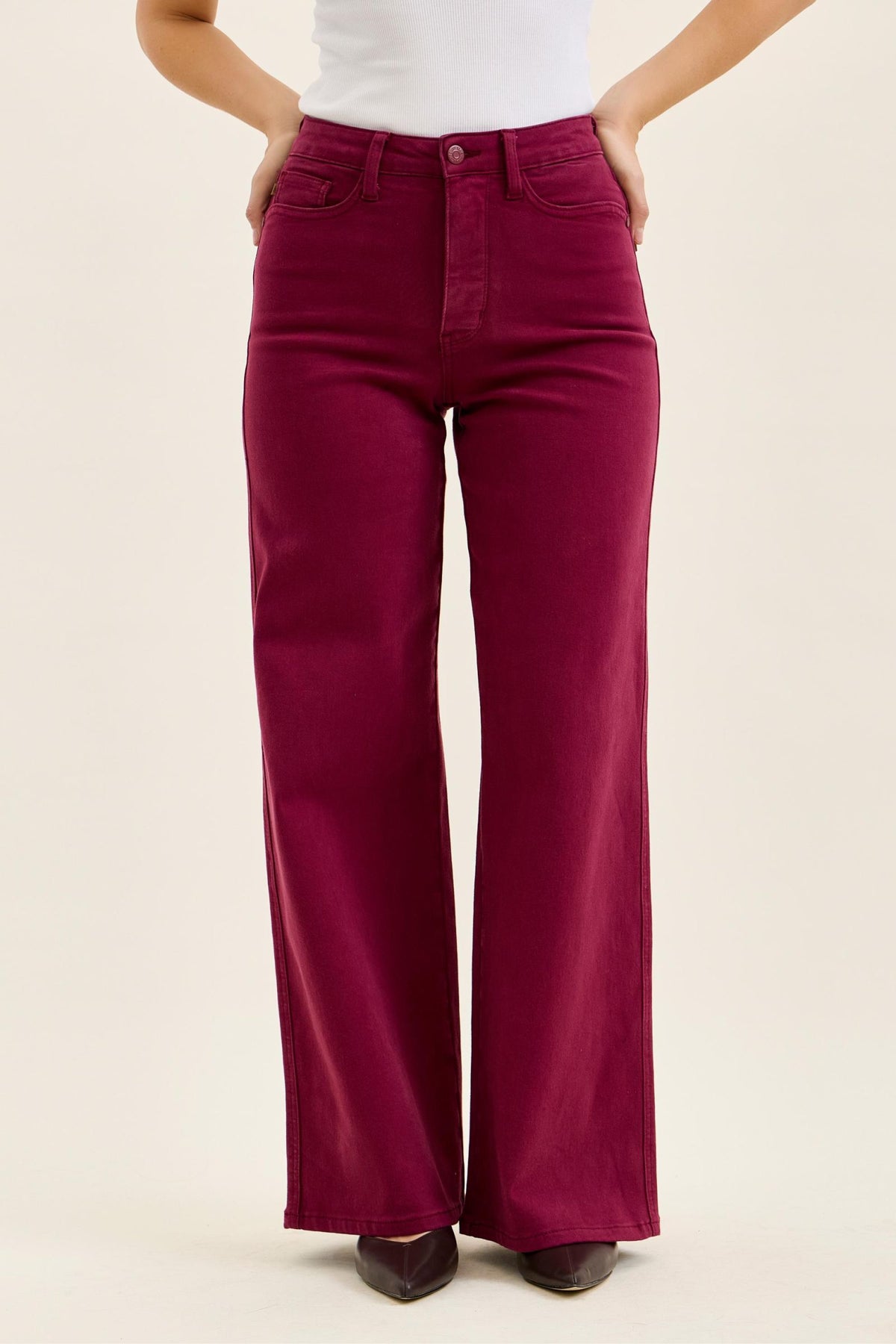 Retro wide, boysenberry, leg tummy control Judy blue jeans