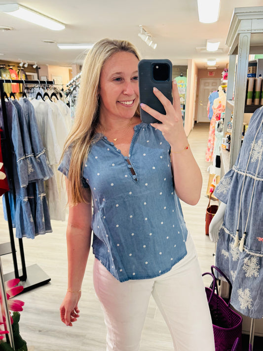 Jean color polkadot top ￼