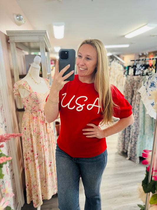USA knit short sleeve top