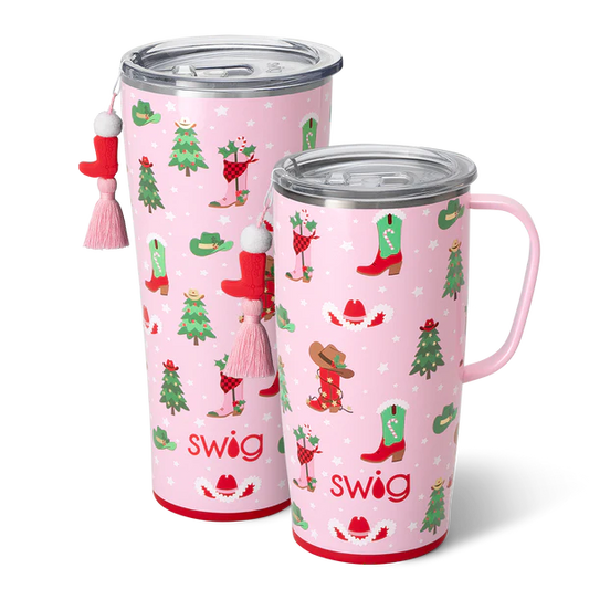 Swig Christmas pink cowboy boots 32 without handle or 22 oz with handle