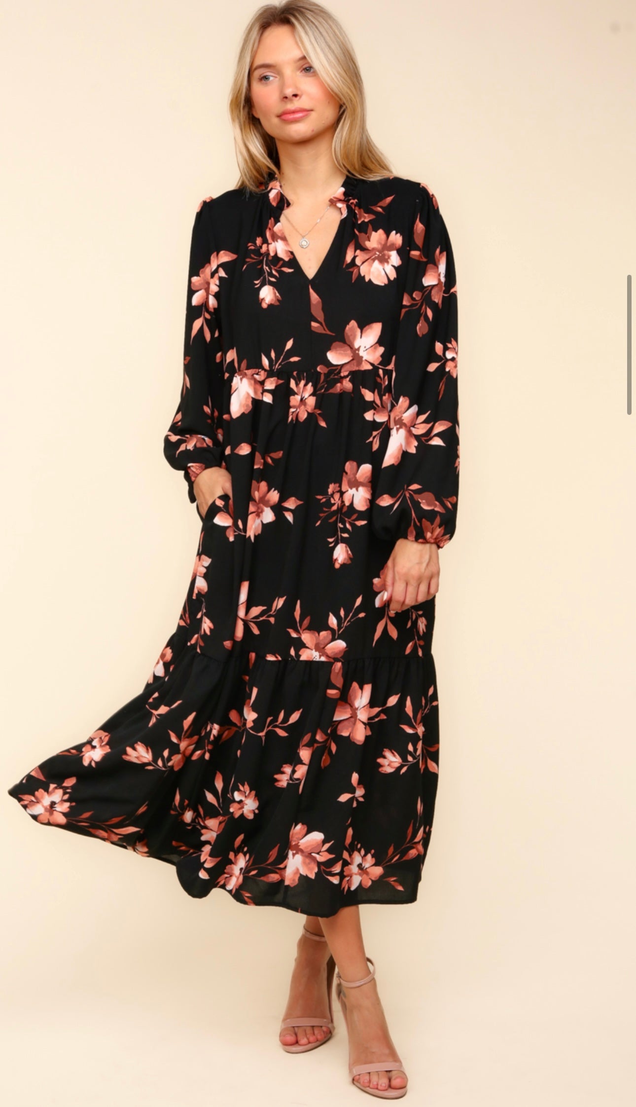 Black with floral fall dress