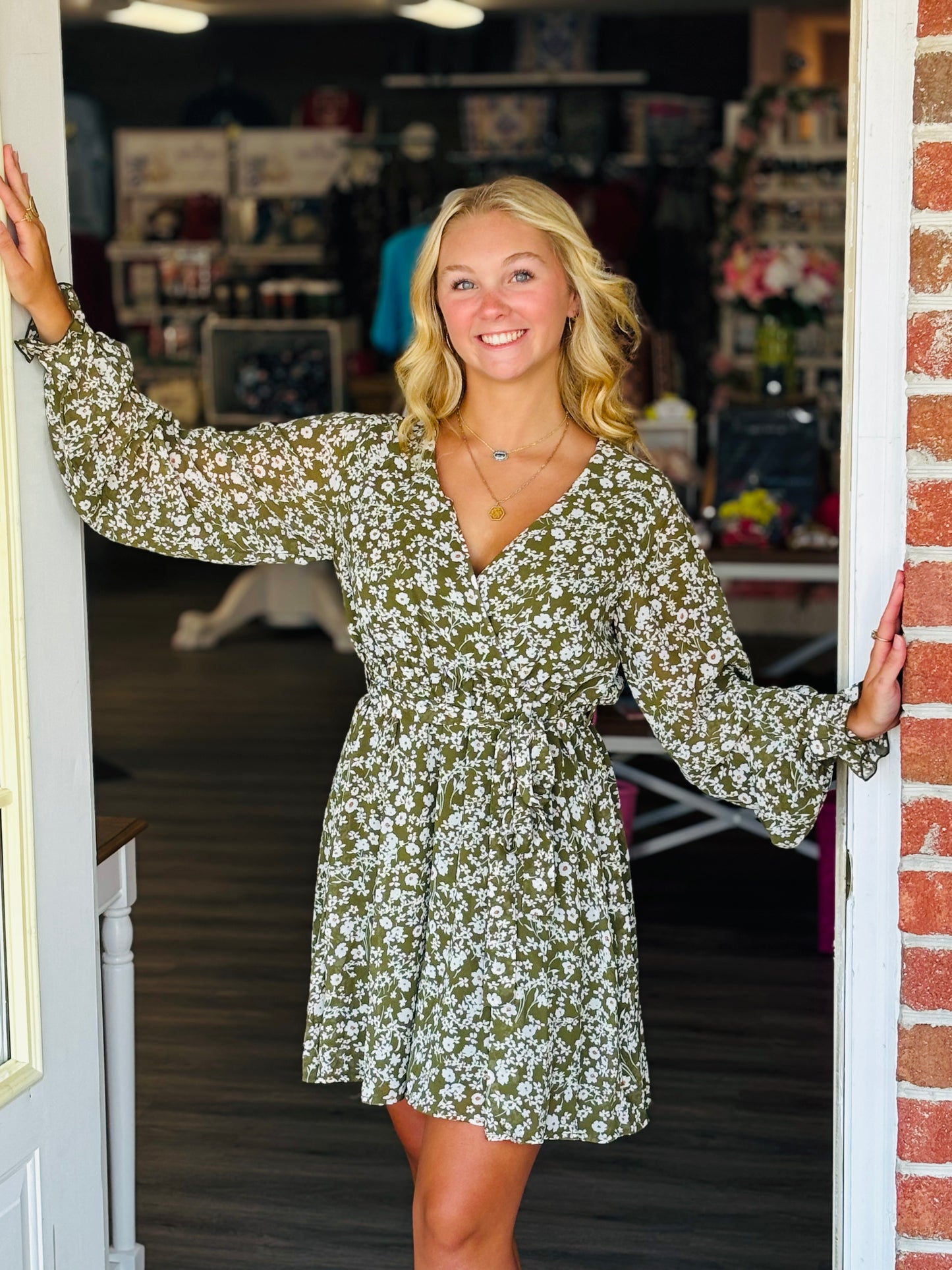 Fall floral green dress