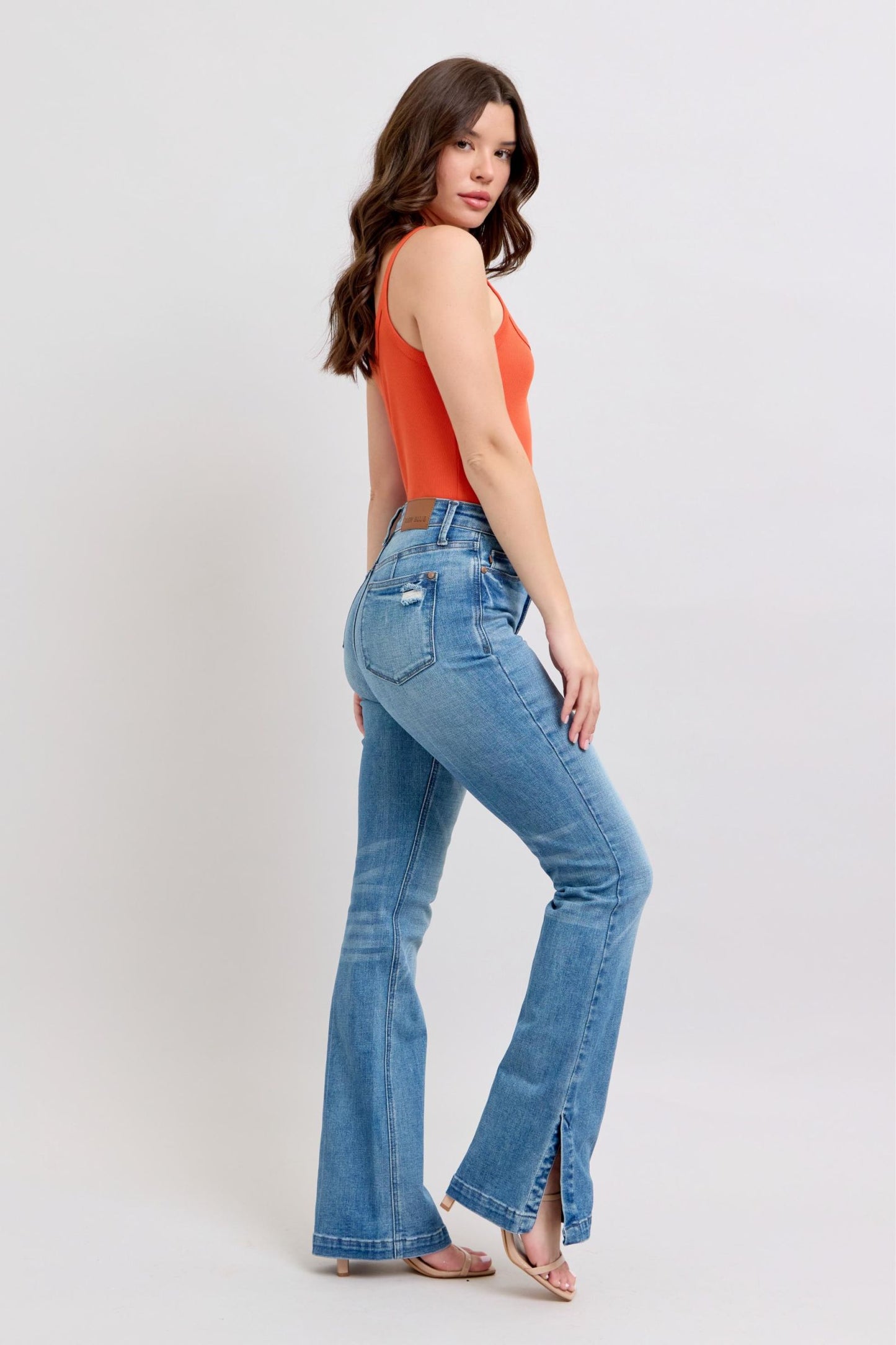 Judy blue HW tummy control with side slit boot cut jean