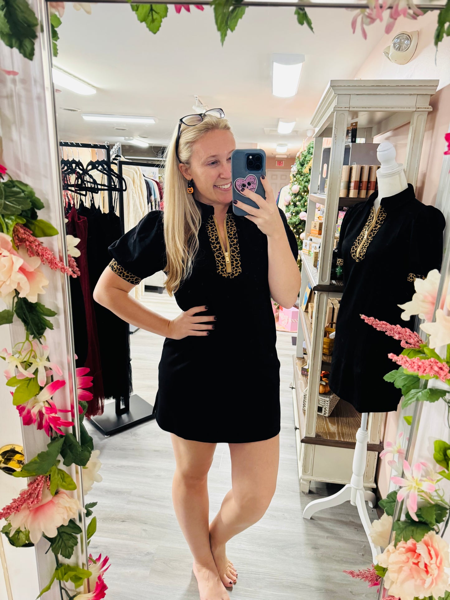 Black dress with leopard detail