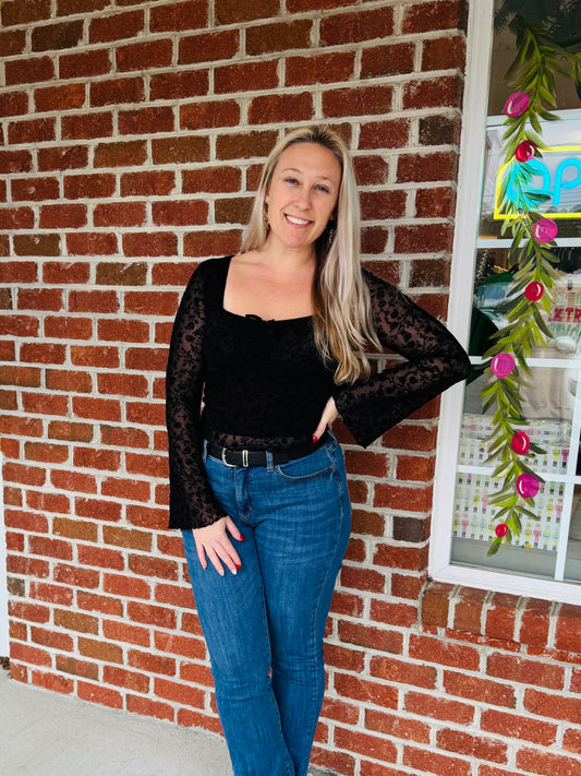 Bell sleeve lace top