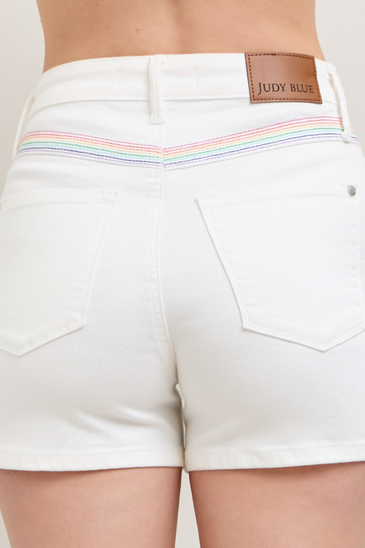 Judy blue white shorts with rainbow stitch