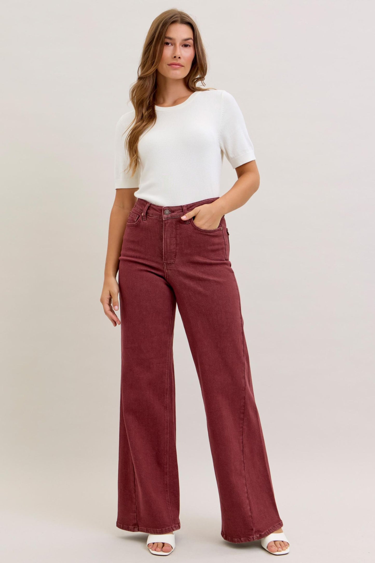 Sale Judy blue burgundy retro wide high rise jeans