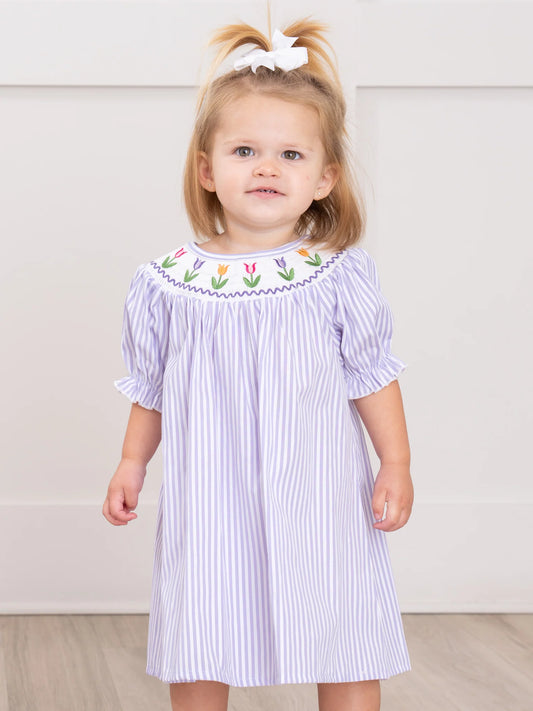 Tulips smocked embroidered dress kids