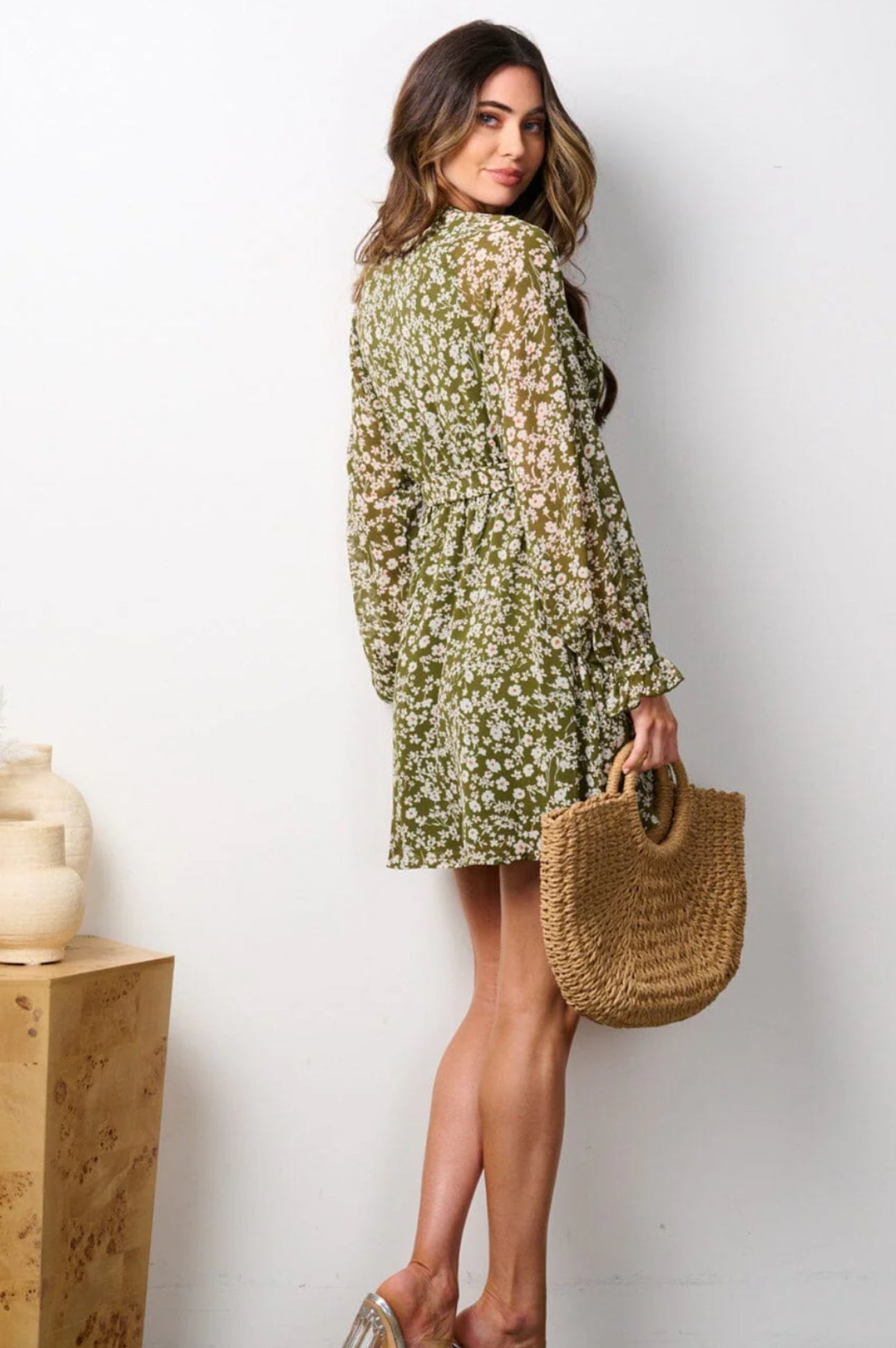 Fall floral green dress