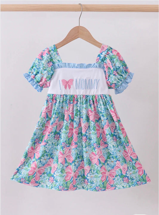 I love mommy spring embroidered dress kids