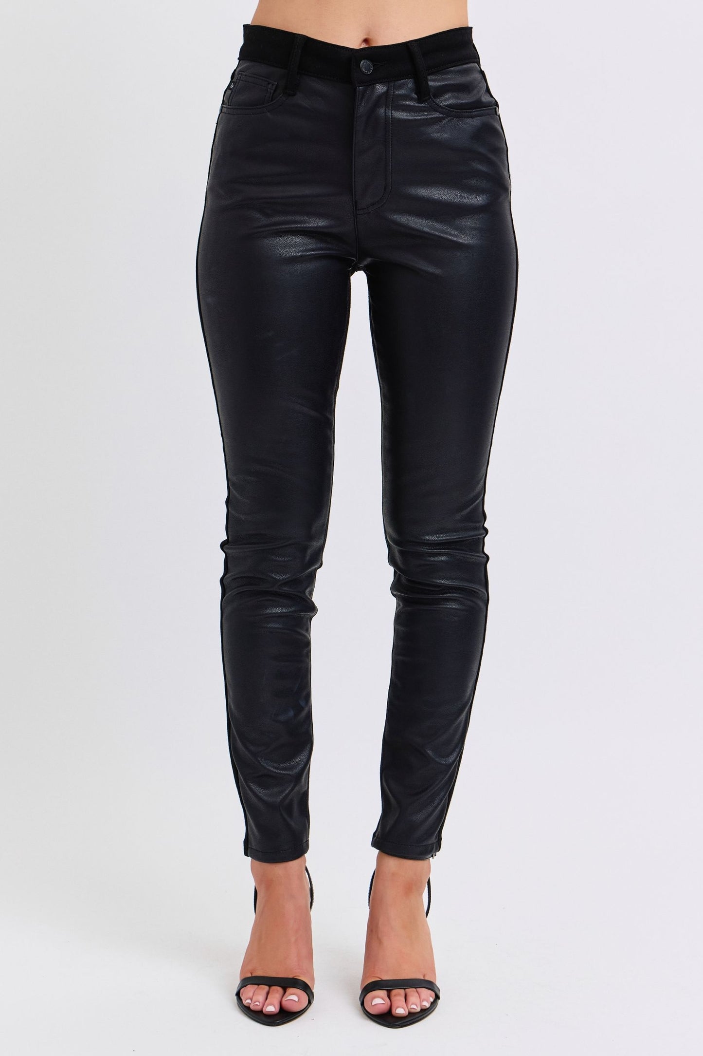 Judy blue faux leather/denim skinny high rise