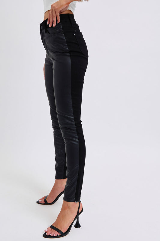 Judy blue faux leather/denim skinny high rise