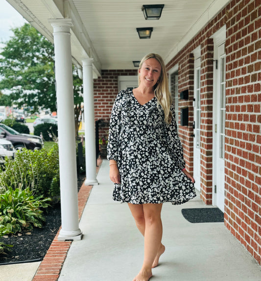 Black floral long sleeve dress