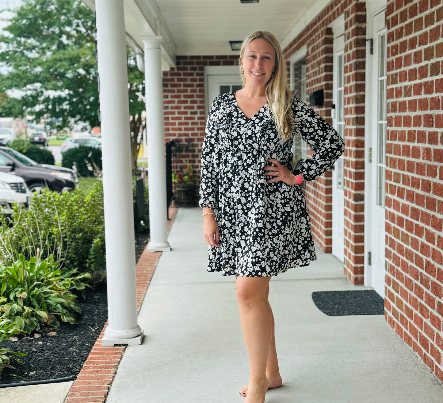 Black floral long sleeve dress